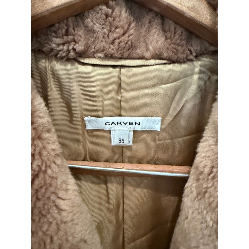 Carven Paris Faux Fur Embellished Arrow Coat Camel Brown Size 38 S/M Luxury - Picture 4 of 13